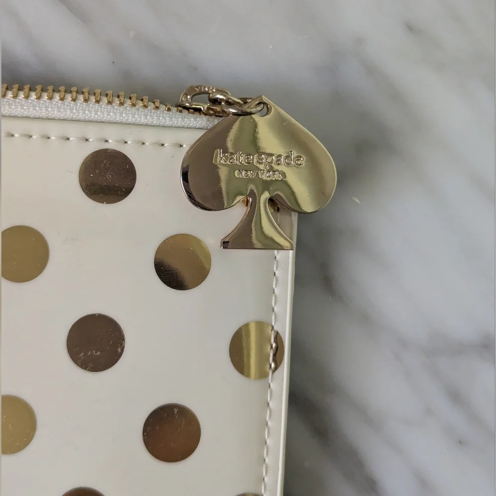 Kate Spade Gold/Cream Polka Dot Pencil Clutch